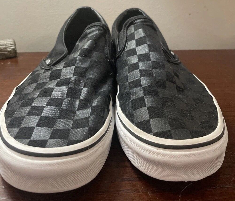 VANS Rare Slip On Gray Black Checkerboard Racing Flag Womens 9 Canvas Shoes - Picture 6 of 11